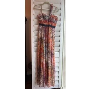 BCBG MaxAzria One Shoulder Silk Abstract Print Maxi Dress Size 2